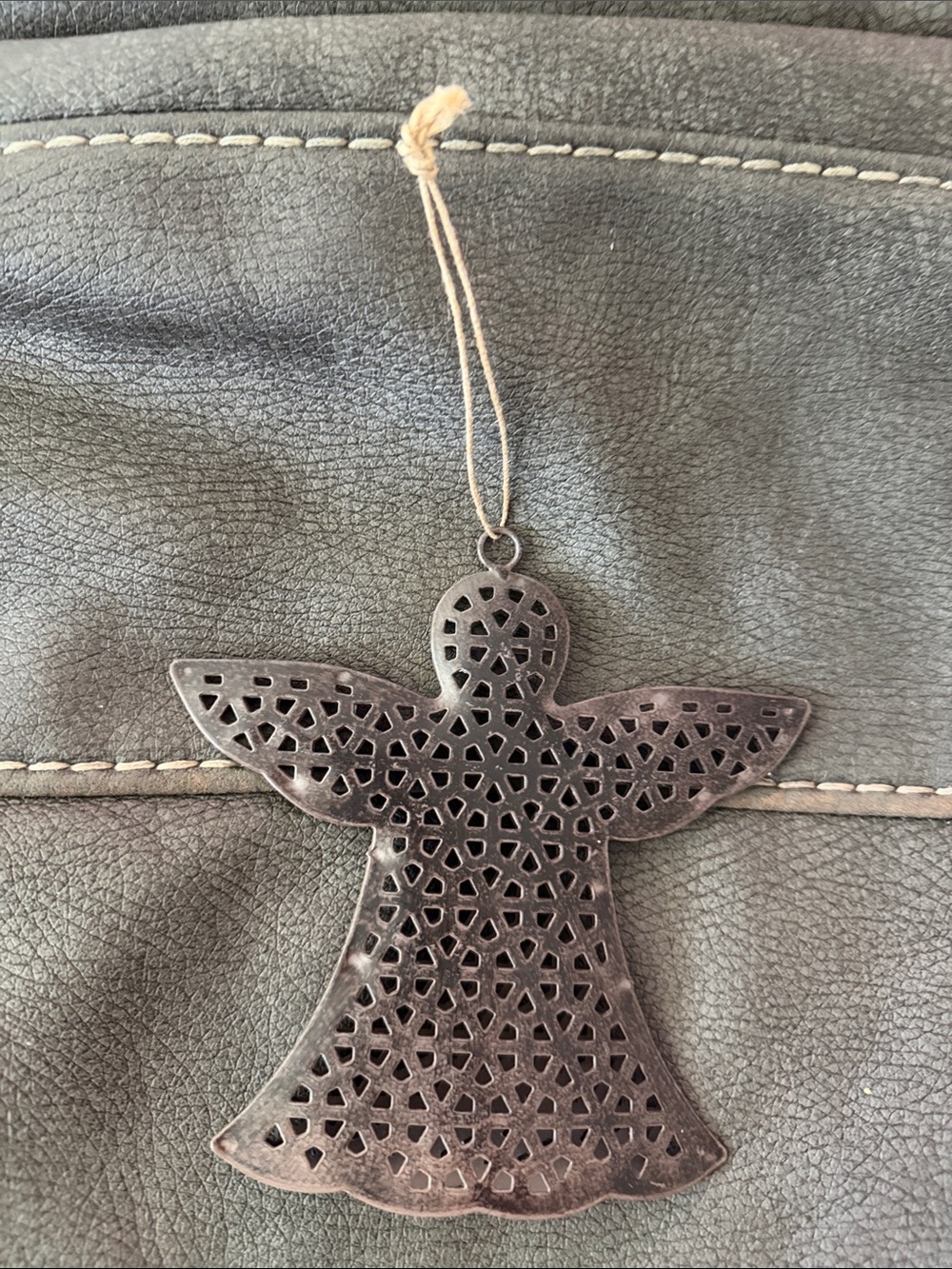 Metal Angel Holiday Ornament - Rustic Brown